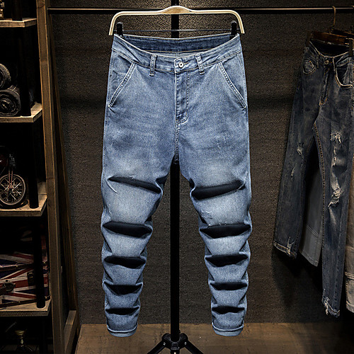 

Men's Stylish Sporty Casual / Sporty Streetwear Comfort Daily Sports Pants Jeans Trousers Pants Letter Full Length Pocket Light Blue