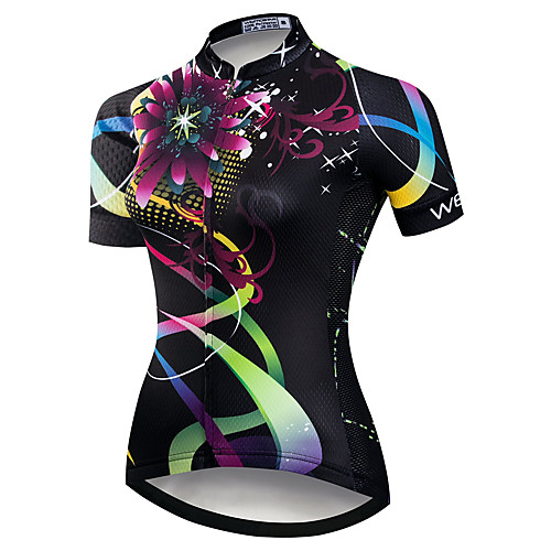 

21Grams Women's Short Sleeve Cycling Jersey Summer Spandex Polyester Black Floral Botanical Bike Jersey Top Mountain Bike MTB Road Bike Cycling Quick Dry Moisture Wicking Breathable Sports Clothing