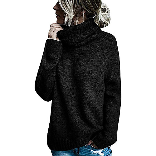 

Women's Solid Color Sweater Long Sleeve Sweater Cardigans High Neck ArmyGreen Blue Red Wine
