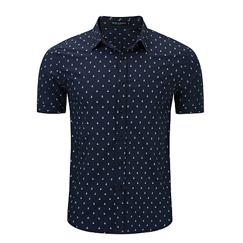 

Men's Shirt Graphic Prints Button-Down Short Sleeve Casual Tops Cotton Casual Fashion Breathable Comfortable Navy Blue