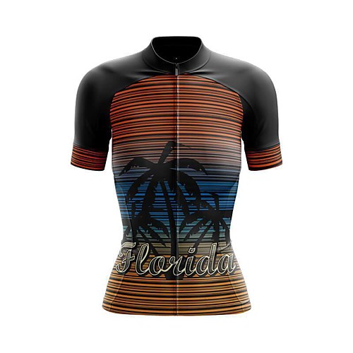 

21Grams Women's Short Sleeve Cycling Jersey Summer Spandex Black / Yellow Palm Tree Bike Top Mountain Bike MTB Road Bike Cycling Sports Clothing Apparel / Stretchy / Athleisure