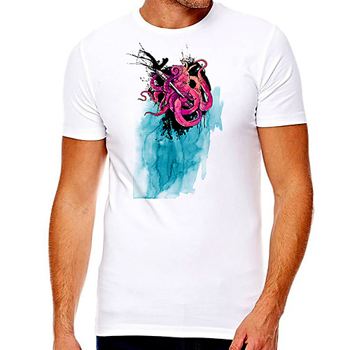 

Men's Unisex Tee T shirt Hot Stamping Graphic Prints Octopus Plus Size Print Short Sleeve Casual Tops Cotton Basic Designer Big and Tall White