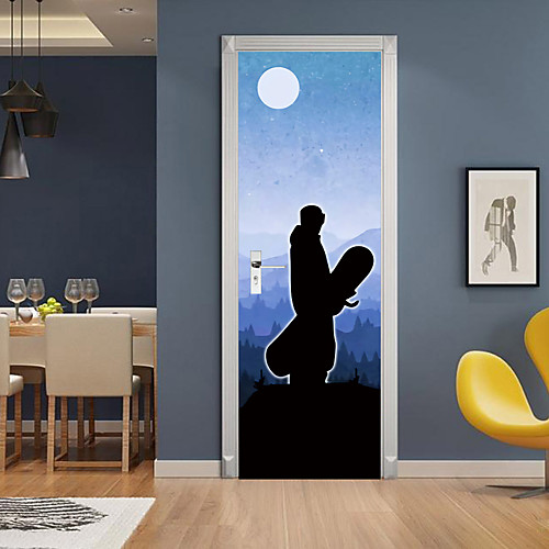 

2pcs Self-adhesive Creative Door Stickers Cartoon Skier Living Room Diy Decoration Home Waterproof Wall Stickers