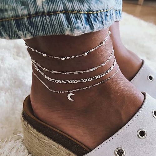 

Anklet Simple Fashion European Women's Body Jewelry For Street Holiday Layered Alloy Moon Silver
