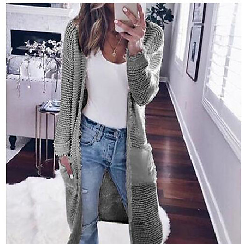 

Women's Solid Color Sweater Long Sleeve Sweater Cardigans Others White Black Gray