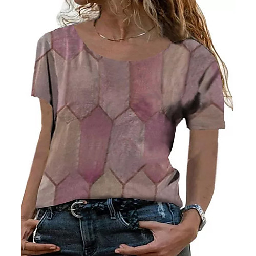 

Women's Plus Size Tops T shirt Solid Color Short Sleeve Round Neck Rose powder Bean Paste Powder Blue Big Size L XL XXL XXXL