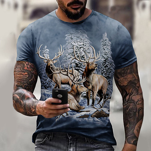 

Men's Tee T shirt Shirt 3D Print Graphic Elk Plus Size Short Sleeve Casual Tops Basic Designer Slim Fit Big and Tall A B C
