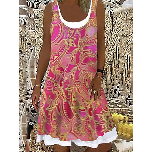 

Women's A Line Dress Knee Length Dress Purple Yellow Red Light Blue Sleeveless Floral Print Print Summer Boat Neck Elegant Casual Holiday 2021 S M L XL XXL 3XL
