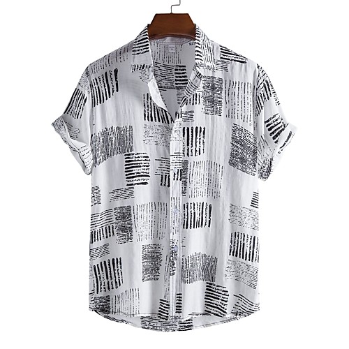 

Men's Shirt Striped Button-Down Short Sleeve Casual Tops Casual Fashion Hawaiian Breathable White Black / Beach