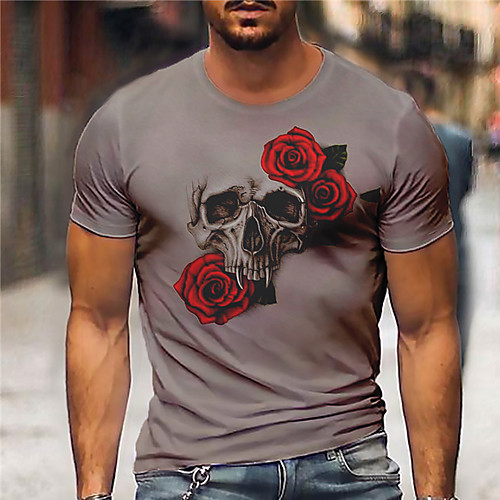 

Men's Unisex Tee T shirt Shirt 3D Print Graphic Prints Skull Print Short Sleeve Daily Tops Casual Designer Big and Tall Gray