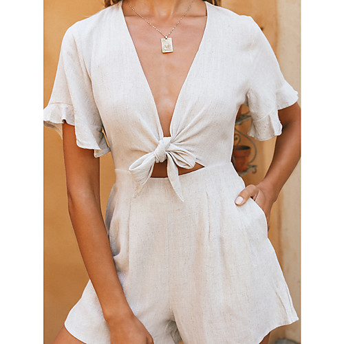 

Women's Ordinary Casual / Daily Date Vacation Ruffle Beige Romper Solid Colored Ruffle