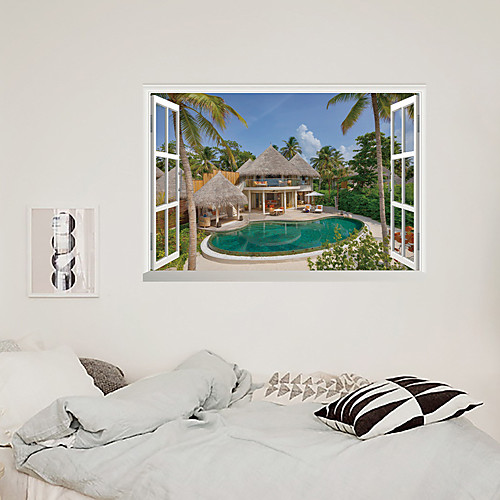 

3D False Window Coconut Tree Holiday House Home Children's Room Background Decoration Can Be Removed Stickers