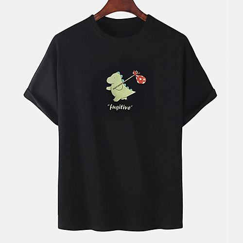 

Men's Unisex Tee T shirt Hot Stamping Cartoon Graphic Prints Dinosaur Plus Size Print Short Sleeve Casual Tops Cotton Basic Designer Big and Tall White Black