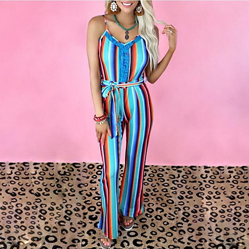 

Women's Casual / Daily Daily Wear High Waist Blue Purple Blushing Pink Jumpsuit Striped Backless