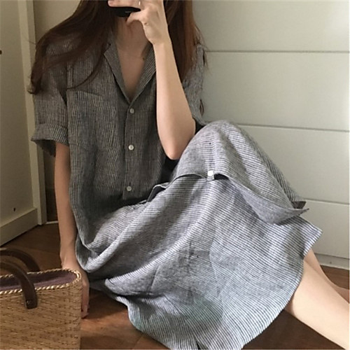 

Women's Shift Dress Midi Dress Gray Short Sleeve Solid Color Spring Summer Casual 2021 S M L XL XXL XXXL 4XL / Cotton / Cotton