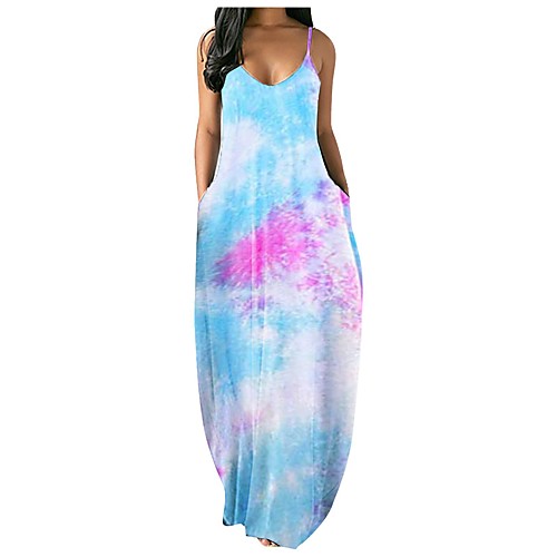 

Women's Strap Dress Maxi long Dress Light Blue colourful Orange Navy Blue Sleeveless Pattern Summer Casual 2021 S M L XL XXL / Acrylic Fibers