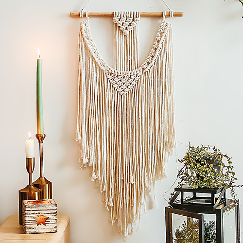 

1PC Hand Woven Macrame Wall Tapestry Hanging Bohemian Boho Art Decor Blanket Curtain Home Bedroom Living Room Decoration Nordic Handmade Tassel Cotton