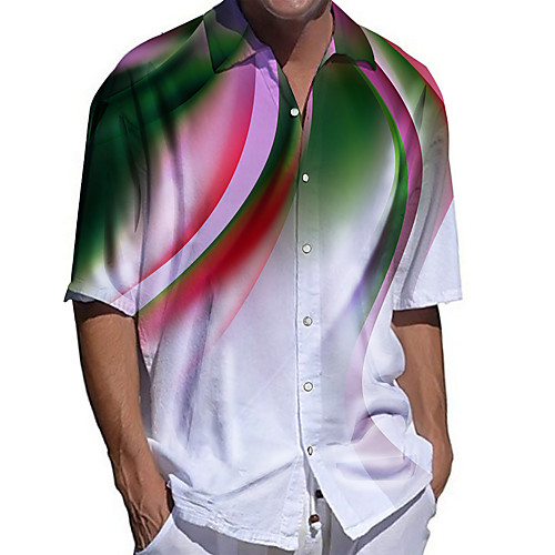 

Men's Shirt 3D Print Linear Plus Size 3D Print Button-Down Short Sleeve Casual Tops Casual Fashion Breathable Comfortable Green / Sports