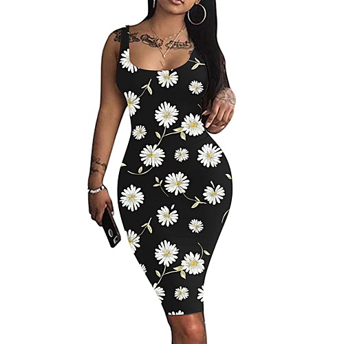 

Women's Sheath Dress Knee Length Dress Blue Purple Yellow Blushing Pink Wine Fuchsia Gray Camel Silver Green Sleeveless Print Print Summer Square Neck 1920s Sexy Party Club Beach 2021 S M L XL XXL
