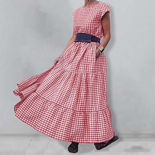 

Women's A Line Dress Maxi long Dress Blue Blushing Pink Gray Sleeveless Stripes / Ripples Shirred Spring Summer Round Neck Contemporary Holiday Loose 2021 M L XL XXL XXXL 4XL 5XL / Cotton / Cotton