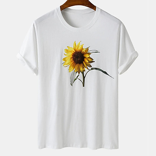

Men's Unisex Tee T shirt Hot Stamping Graphic Prints Sunflower Plus Size Print Short Sleeve Casual Tops Cotton Basic Designer Big and Tall White Black