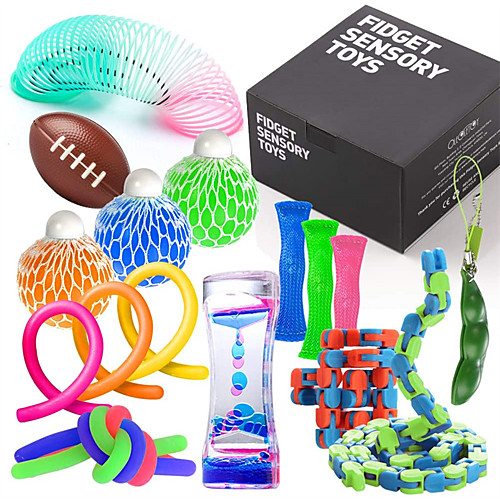 

Fidget Toys Set with Stress Balls for Kids, Teens and Adults, 18 Pack Stretchy Sensory Tool with Liquid Motion Timer for ADHD, Autism and Anxiety, Fun Fidgeting Game for Classroom and Office