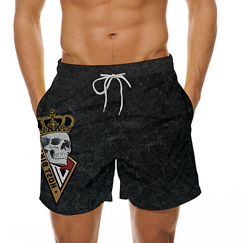 

Men's Casual Designer Quick Dry Breathable Beach Swimming Pool Bermuda shorts Board Shorts Pants Graphic Prints Skull Short 3D Print Drawstring Elastic Waist Black / Summer / Elasticity