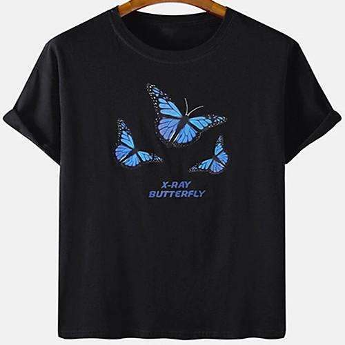 

Men's Unisex Tee T shirt Hot Stamping Butterfly Plus Size Print Short Sleeve Casual Tops Cotton Basic Designer Big and Tall White Black