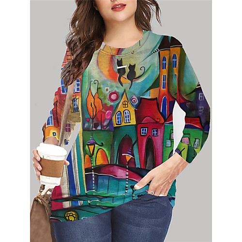 

Women's Plus Size Tops Pullover Sweatshirt Graphic Abstract Print Long Sleeve Crewneck Basic Fall Summer Blue Green Big Size XL XXL 3XL 4XL 5XL