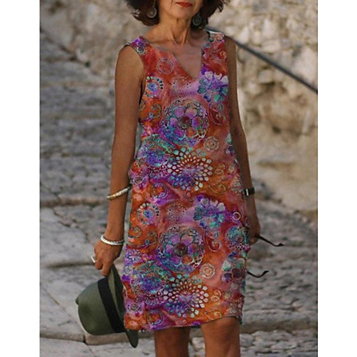 

Women's A Line Dress Knee Length Dress White Blue Red Wine Sleeveless Print Spring Summer Casual 2021 S M L XL XXL XXXL 4XL