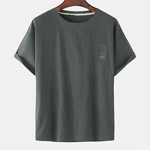 

Men's Unisex Tee T shirt Hot Stamping Graphic Prints Emoji Face Letter Plus Size Print Short Sleeve Casual Tops Cotton Basic Designer Big and Tall White Black Khaki