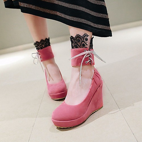 

Women's Heels Wedge Heel Round Toe PU Synthetics Black Pink Beige