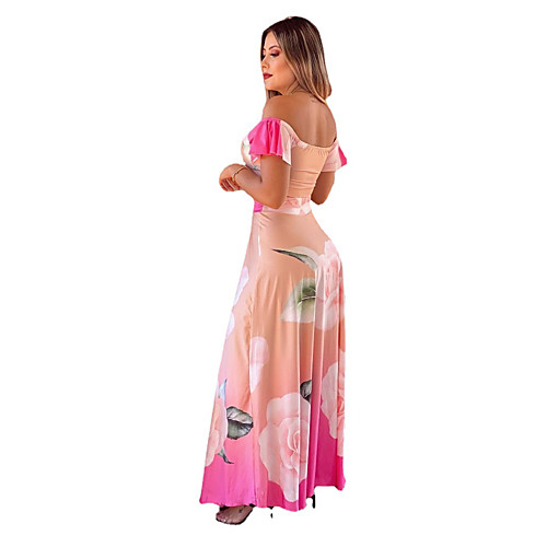 

aliexpress women's new 2021 amazon cross-border european and american women's two-piece dress burning flower dress