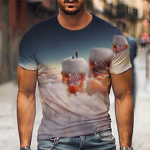 

Men's Tee T shirt Shirt 3D Print Graphic Prints Beer Print Short Sleeve Daily Tops Casual Designer Big and Tall Blue