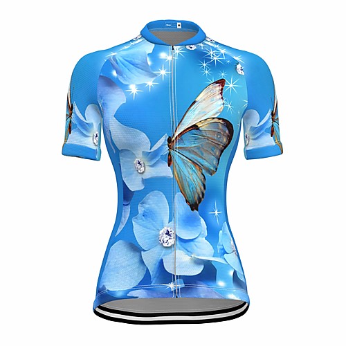 

21Grams Women's Short Sleeve Cycling Jersey Summer Spandex Polyester Blue Butterfly 3D Floral Botanical Bike Jersey Top Mountain Bike MTB Road Bike Cycling Quick Dry Moisture Wicking Breathable Sports