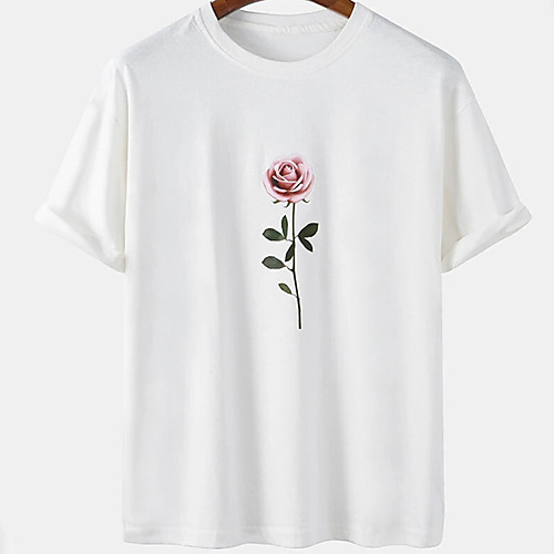 

Men's Unisex Tee T shirt Hot Stamping Floral Graphic Prints Plus Size Print Short Sleeve Casual Tops Cotton Basic Designer Big and Tall White