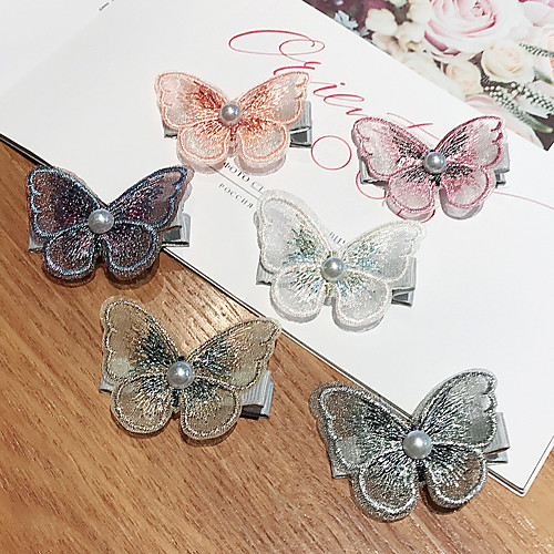 

Butterfly super fairy hair accessories Pearl embroidery bow duckbill clip bangs clip girl side clip ins sweet hairpin