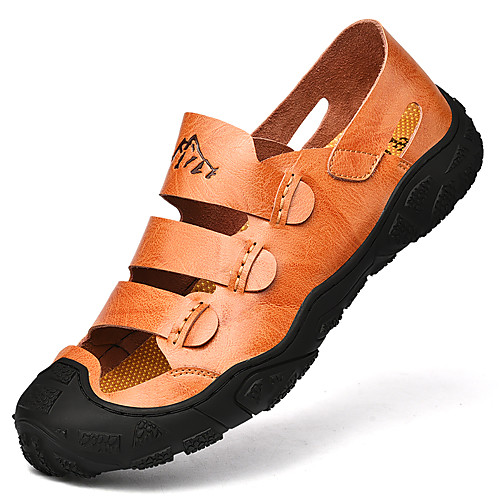 

Men's Sandals Crochet Leather Shoes Flat Sandals Sporty Casual Roman Shoes Daily Outdoor Nappa Leather Cowhide Breathable Handmade Non-slipping Booties / Ankle Boots Black Brown Fall Summer