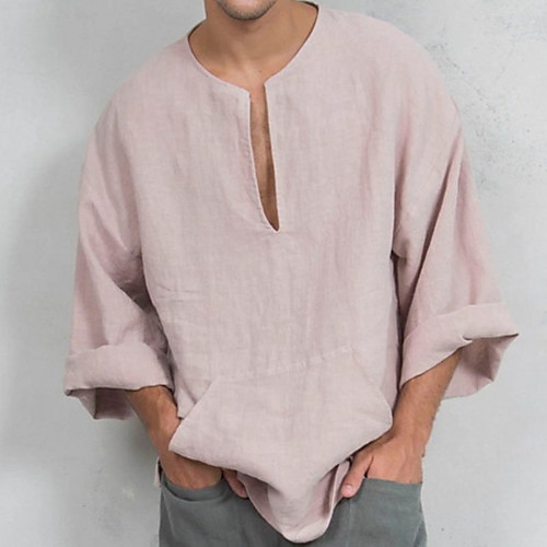 

Men's Shirt Solid Colored Long Sleeve Casual Tops Casual Fashion Breathable Comfortable V Neck Blushing Pink White Navy Blue