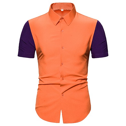 

Men's Shirt Patchwork Color Block Short Sleeve Casual Tops Casual Yellow
