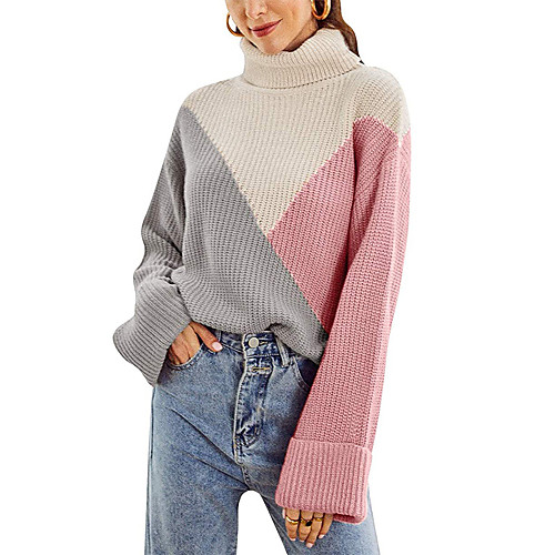 

Women's Plaid / Check Sweater Long Sleeve Sweater Cardigans High Neck Blushing Pink Black Orange