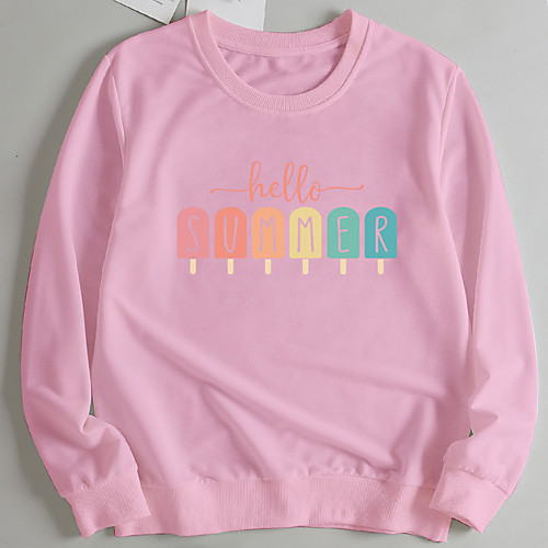 

Women's Pullover Sweatshirt Ice Cream Letter Casual Other Prints Casual Hoodies Sweatshirts Loose Wine Red Blushing Pink Red
