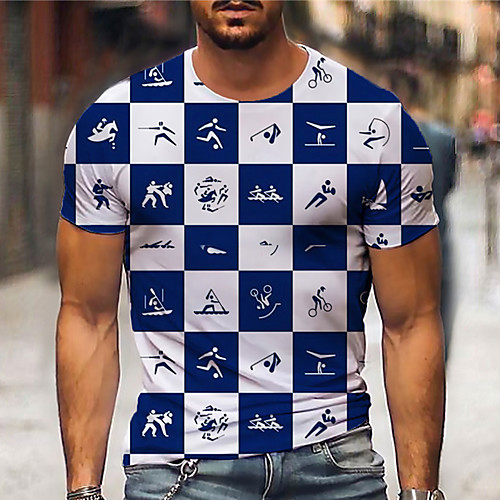 

Men's Tee T shirt Shirt 3D Print Lattice Graphic Prints Print Short Sleeve Daily Tops Casual Designer Big and Tall Blue