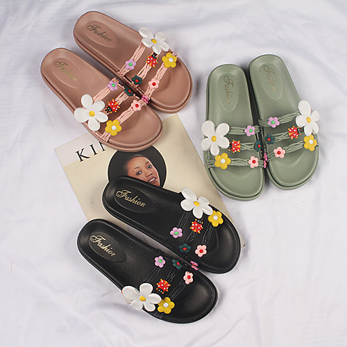 

Women's Sandals Flat Heel Open Toe PVC Flower Floral Black Pink Green