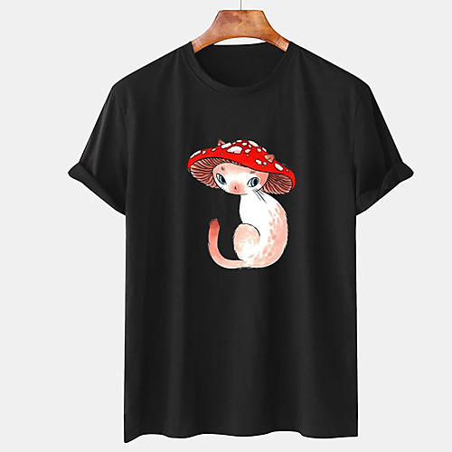 

Men's Unisex Tee T shirt Hot Stamping Graphic Prints Mushroom Plus Size Print Short Sleeve Casual Tops Cotton Basic Designer Big and Tall White Black Khaki
