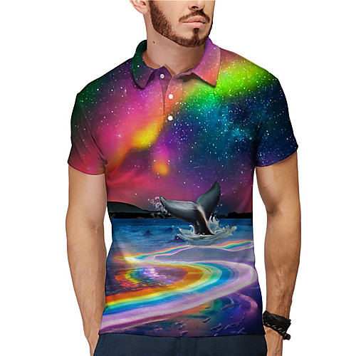 

Men's Golf Shirt Tennis Shirt 3D Print Rainbow Animal Button-Down Short Sleeve Street Tops Casual Fashion Cool Rainbow / Sports