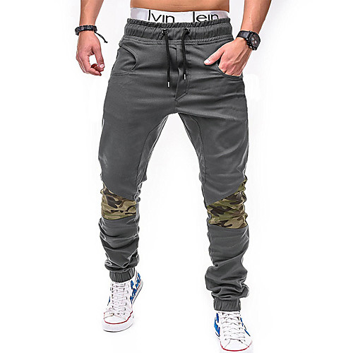 

Men's Casual / Sporty Quick Dry Breathable Sports Casual Daily Pants Chinos Pants Solid Color Full Length Patchwork Black Khaki Gray