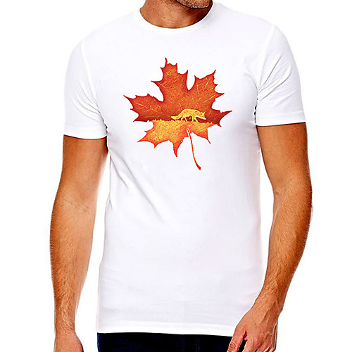 

Men's Unisex Tee T shirt Hot Stamping Graphic Prints Leaves Plus Size Print Short Sleeve Casual Tops Cotton Basic Designer Big and Tall White