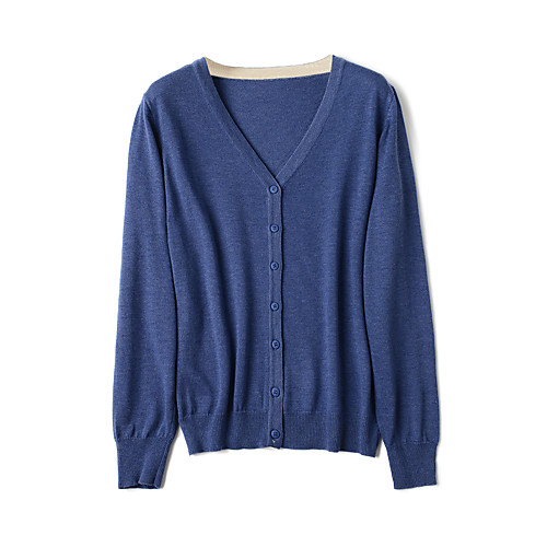 

Women's Solid Color Cardigan Long Sleeve Sweater Cardigans V Neck Cai Lan Brick red Black