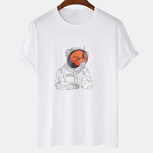 

Men's Unisex Tee T shirt Hot Stamping Graphic Prints Astronaut Plus Size Print Short Sleeve Casual Tops Cotton Basic Designer Big and Tall White Black Khaki